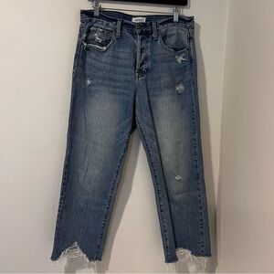 Pistola Women’s Jeans light Wash Distressed Raw Hem Cropped Straight Leg